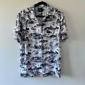Far West Shirt Short Sleeve Men's Medium Black and White Coastal Nautical Summer